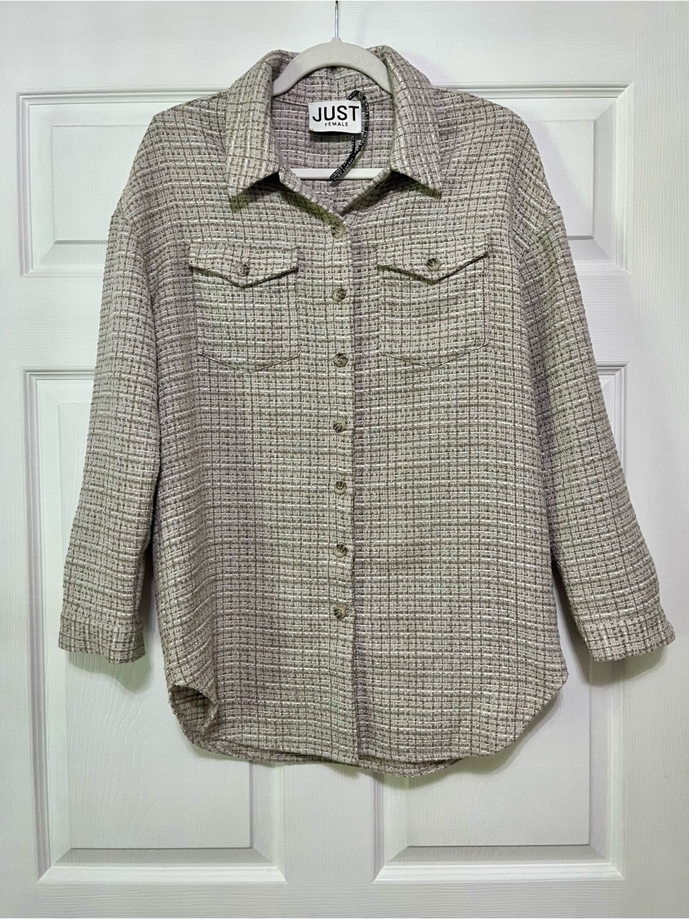 Anthropologie Just Female Neutral Beige Textured Utility Shacket Size 34 Medium